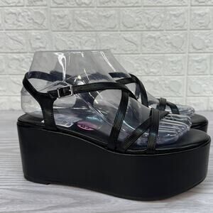 Madden Girl Platform Wedge Sandals WMNS 5.5 Black Adjustable Ankle Buckle Strap